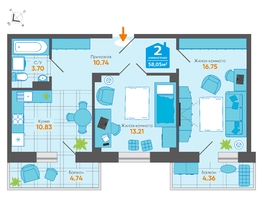 Продается 2-комнатная квартира ЖК Сосновоборск, 8 мкр, дом 14Б, 58.05  м², 5979150 рублей