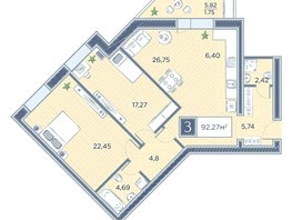 Продается 3-комнатная квартира ЖК Преображенский, дом 6, 92.27  м², 11533750 рублей