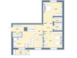 Продается 3-комнатная квартира ЖК Преображенский, дом 6, 107.48  м², 12897600 рублей