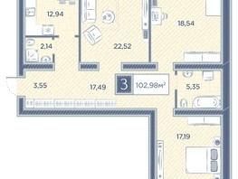 Продается 3-комнатная квартира ЖК Преображенский, дом 7, 102.98  м², 12419388 рублей