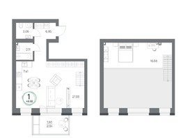 Продается 1-комнатная квартира ЖК Юдинский, дом 1.1, 49.92  м², 13718016 рублей