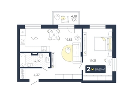 Продается 2-комнатная квартира ЖК Живём, Квартал 6.1, дом 1, 58.65  м², 6211035 рублей