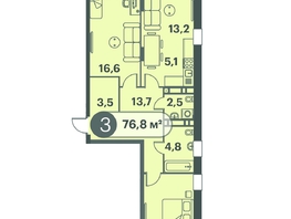 Продается 3-комнатная квартира ЖК Три Клёна, дом 1, 76.8  м², 9600000 рублей