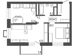 Продается 2-комнатная квартира ЖК Univers (Универс), 3 квартал, 54.5  м², 7848000 рублей