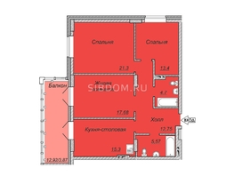 Продается 3-комнатная квартира ЖК Кристалл, корпус 2, 95.3  м², 13800000 рублей