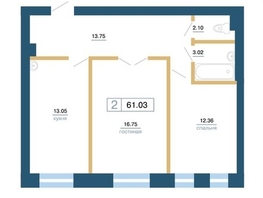 Продается 2-комнатная квартира ЖК Бизнес-квартал, 3 оч корп 1,2, 61.03  м², 11100000 рублей