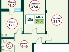 Продается 2-комнатная квартира ЖК ЭКО, дом 3, 74.44  м², 7700000 рублей