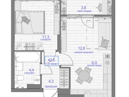 Продается 2-комнатная квартира ЖК Прогресс-квартал Перемены, дом 2, 42.6  м², 5300000 рублей