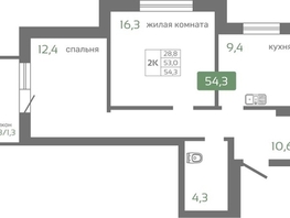 Продается 2-комнатная квартира ЖК Кедр, дом 2, 54.3  м², 5701000 рублей