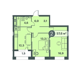 Продается 2-комнатная квартира ЖК Три Клёна, дом 1, 57.6  м², 7833600 рублей