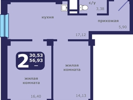 Продается 2-комнатная квартира ЖК Звездный, 56.93  м², 7631536 рублей