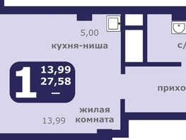 Продается 1-комнатная квартира ЖК Звездный, 27.58  м², 4092440 рублей