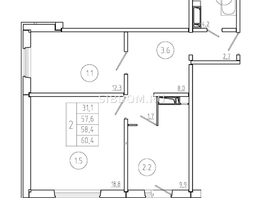 Продается 2-комнатная квартира ЖК Три слона, дом 1, 58.4  м², 6716000 рублей