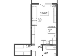 Продается 1-комнатная квартира ЖК Аллея Парк, 1 этап, 40.11  м², 5134080 рублей