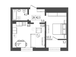 Продается 2-комнатная квартира ЖК Прогресс-квартал Перемены, дом 1, 42.5 м², 6100000 рублей