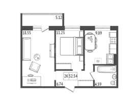 Продается 2-комнатная квартира ЖК Аринский, дом 2 корпус 1, 52.5 м², 6000000 рублей