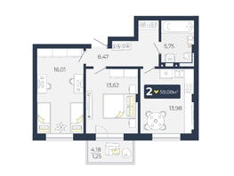 Продается 2-комнатная квартира ЖК Живём, Квартал 6.2, дом 1, 59.08 м², 6286112 рублей