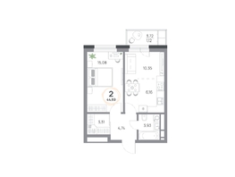 Продается 2-комнатная квартира ЖК Юдинский, дом 1.4, 44.69 м², 5689037 рублей