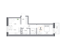 Продается 2-комнатная квартира ЖК Юдинский, дом 1.4, 49.8 м², 6344520 рублей