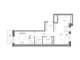 Продается 2-комнатная квартира ЖК Юдинский, дом 1.5, 57.16 м², 6990668 рублей