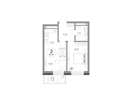 Продается 2-комнатная квартира ЖК Юдинский, дом 1.5, 42.73 м², 5307066 рублей