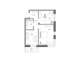 Продается 2-комнатная квартира ЖК Юдинский, дом 1.3, 51.66 м², 6612480 рублей