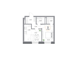 Продается 2-комнатная квартира ЖК Юдинский, дом 1.2, 44.99 м², 5893690 рублей