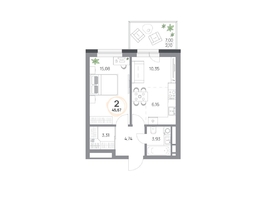 Продается 2-комнатная квартира ЖК Юдинский, дом 1.2, 45.67 м², 5978203 рублей