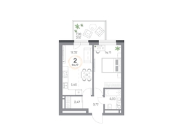 Продается 2-комнатная квартира ЖК Юдинский, дом 1.4, 44.77 м², 5654451 рублей