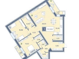 Продается 3-комнатная квартира ЖК Преображенский, дом 6, 113.5 м², 14332553 рублей