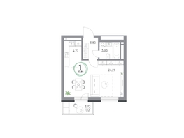 Продается 1-комнатная квартира ЖК Юдинский, дом 1.2, 37.36 м², 5264024 рублей