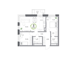 Продается 3-комнатная квартира ЖК Юдинский, дом 1.2, 67.06 м², 8483090 рублей