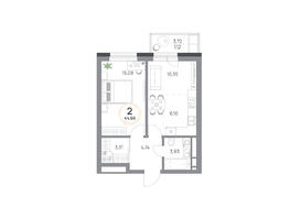 Продается 2-комнатная квартира ЖК Юдинский, дом 1.2, 44.69 м², 5885673 рублей