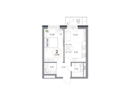 Продается 2-комнатная квартира ЖК Юдинский, дом 1.2, 44.69 м², 5894611 рублей