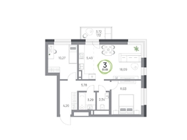 Продается 3-комнатная квартира ЖК Юдинский, дом 1.2, 61.61 м², 7867597 рублей