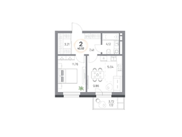 Продается 2-комнатная квартира ЖК Юдинский, дом 1.2, 42.52  м², 5697680 рублей
