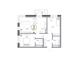 Продается 3-комнатная квартира ЖК Юдинский, дом 1.3, 69.39 м², 8583543 рублей