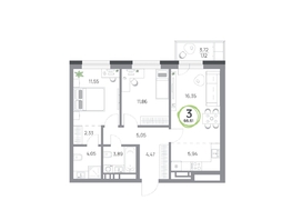Продается 3-комнатная квартира ЖК Юдинский, дом 1.4, 66.61 м², 8186369 рублей