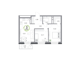 Продается 3-комнатная квартира ЖК Юдинский, дом 1.4, 60.64 м², 7422336 рублей