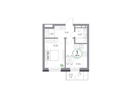 Продается 1-комнатная квартира ЖК Юдинский, дом 1.4, 38.15 м², 5272330 рублей