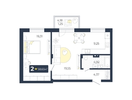 Продается 2-комнатная квартира ЖК Живём, Квартал 6.2, дом 1, 58.65 м², 6187575 рублей