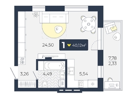 Продается 1-комнатная квартира ЖК Живём, Квартал 6.2, дом 2, 40.12 м², 4268768 рублей