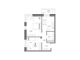Продается 2-комнатная квартира ЖК Юдинский, дом 1.5, 51.7 м², 6328080 рублей