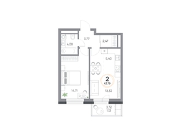 Продается 2-комнатная квартира ЖК Юдинский, дом 1.5, 43.79 м², 5451855 рублей