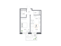 Продается 2-комнатная квартира ЖК Юдинский, дом 1.5, 44.77  м&sup2;, 6249892 рублей