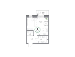 Продается 1-комнатная квартира ЖК Юдинский, дом 1.5, 35.63 м², 4753042 рублей