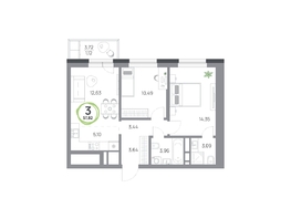 Продается 3-комнатная квартира ЖК Юдинский, дом 1.5, 57.82 м², 7198590 рублей