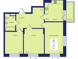 Продается 3-комнатная квартира ЖК Univers (Универс), 2 квартал, 70.6 м², 10272300 рублей