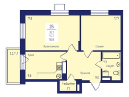 Продается 2-комнатная квартира ЖК Univers (Универс), 2 квартал, 56.8 м², 8917600 рублей