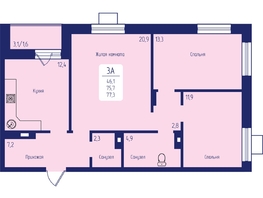 Продается 3-комнатная квартира ЖК Univers (Универс), 2 квартал, 77.3 м², 10872000 рублей